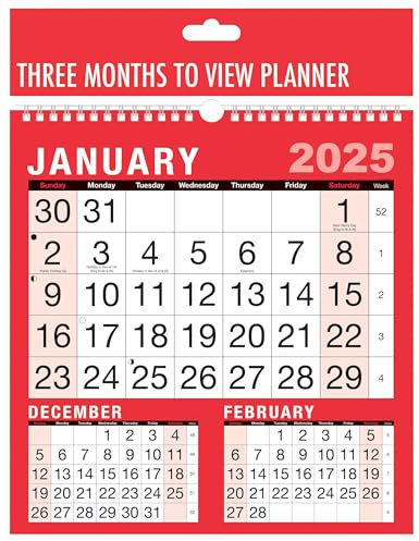 Wandkalender 2026 – 3 Monate zur Ansicht mit Spiralbindung, mit Feiertagen und wichtigen Daten, monatlicher Wandplaner für Zuhause, Büro, Geschäft oder Schule
