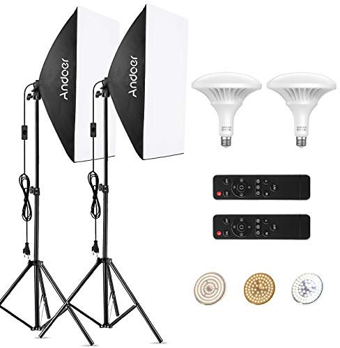 Andoer Softbox kit, LED Video Luce con Softbox Lightbox 20 x 28 pollici, 2 lampadine a risparmio energetico da 150 W, con Telecomandi