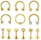 JSDDE 12 Stück Edelstahl Lippenpiercing Nasenpiercing Set 16g Labret Stecker Hufeisen Septum Ringe Creolen Ohrringe Clicker Körperpiercing für Ohr Helix Tragus Knorpel Lippen (Gold)