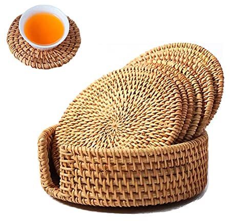 Posavasos Redondos para Bebidas, 6Pcs Bandeja Tejida a Mano, Manteles Individuales Redondos de Tejido, Estera de Aislamiento de Mesa Redonda, Manteles Individuales de Ratán, para Bebida, Pan, Café