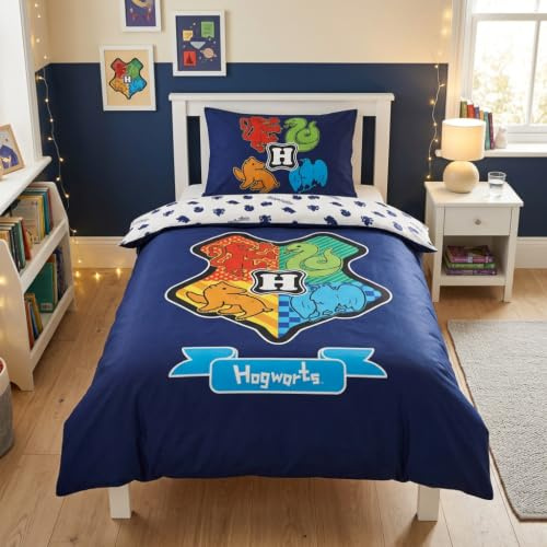 Harry Potter Bettwäsche-Set 100% Baumwolle, Hogwarts, Bettbezug 140 x 200 cm + Kissenbezug 65 x 65 cm