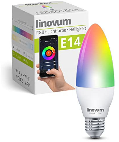 linovum E14 LED Kerze Smart Wifi Sprach- & Appsteuerung RGB dimmbare Lichtfarbe - WLAN Lampe kompatibel mit Alexa Echo, Google Home