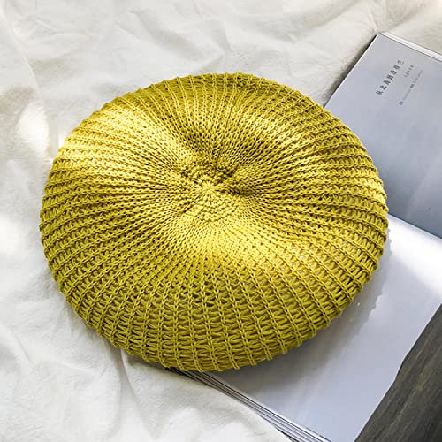 QBQZXAOSOWH Barett Cap Flache Kappe Retro Baskenmütze Damen Dünnschliff Hohl Atmungsaktiv Gestrickt Malermütze Damen 55-58Cm Senfgelb
