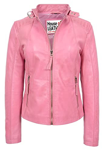Sophia Veste de motard classique en cuir véritable pour femme, rose bébé, 42