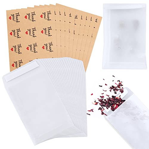 Bekecidi 120 Stück Pergaminbeutel, Hochzeits-Konfetti Beutel mit 120 Stück Aufklebern, Selbstklebend, Kleine Umschläge, Wachsschmelzverpackung, Weiße Papiertüten, Hochzeitsgeschenktüten 70 x 105 mm