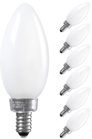 TORCHSTAR Dimmable E12 LED Candelabra Bulb, UL Listed, 60W Equivalent Chandelier Light Bulbs, 550lm, LED Filament Candle Bulb C11, Frosted Glass Ceiling Fan Light Bulbs, 2700K Soft White, Pack of 6
