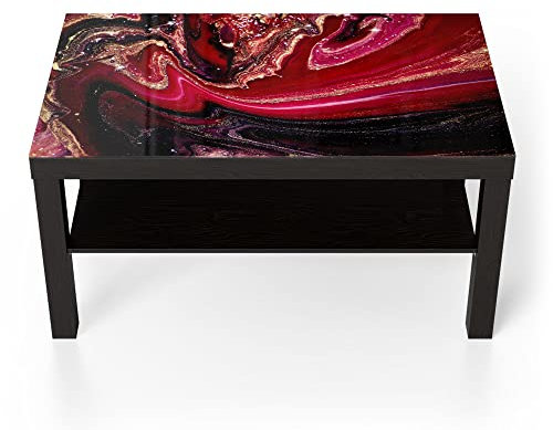 DEQORI Glastisch | schwarz groß 90x50 cm | Motiv Marmor-Lavafluss | ausgefallener Beistelltisch aus Glas | Hochglanz Couchtisch fürs Wohnzimmer | moderner Couch Tisch mit Design