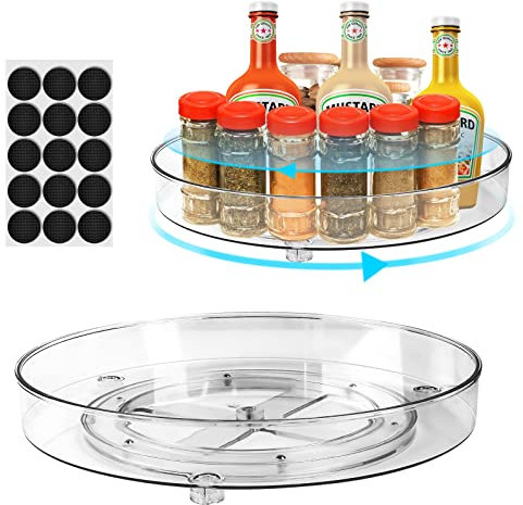 TUFA 2 Piezas Bandeja Giratoria Nevera (23.5cm + 27cm), 360° Estante Giratorio para Especias, Plato Giratorio para Cocina, Estante Giratorio de Encimera para Almacenar Alimentos, Especias y Frutas