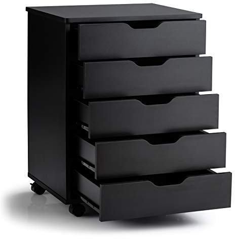 COSTWAY Cajonera con 5 Cajones, Cajonera Escritorio con Ruedas, Archivador Móvil de Oficina, 49x40x65cm, (negro)