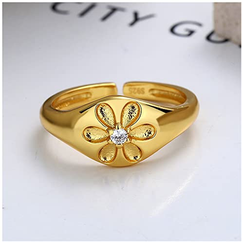 Lllunimon 925 Sterling Silber Zarte schöne Daisy Ring, modische Elegante Öffnung Blume Ring, Nette charmante Schmuck Geschenk,Gold