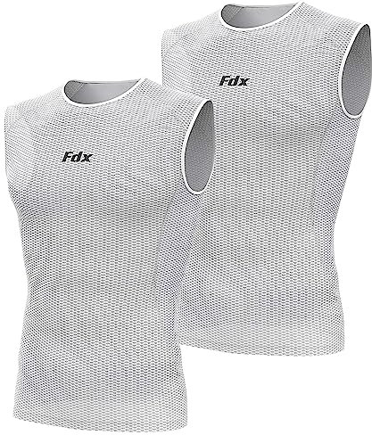 FDX Cool Mesh Base Layer Sleeveless - Men, Women Summer Cycling Vest - Ultralight, Breathable, Anti-Odour Bicycle Skins Tops - Under-Shirts for Running, Gym, Workout Training, Hiking (White, PO2-M)