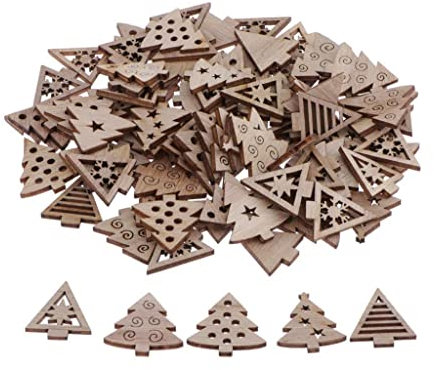 Luzhengyang 100 sagome in legno – sagome in legno non finite, forme di albero di Natale in legno