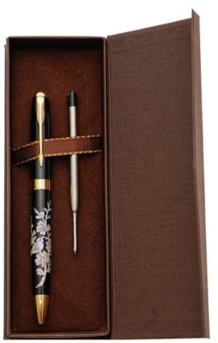 February Mountain Perlmutt-Kugelschreiber, einziehbarer Kugelschreiber, für Geschenk, Business, Büro, 1,0 mm mittlere Spitze, schwarze Tinte, Extras austauschbare Metallminen