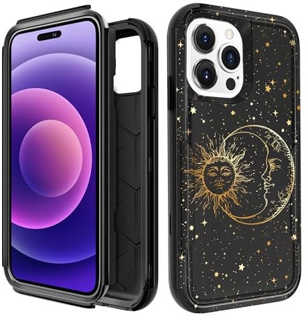 Pegmode for iPhone 14 Pro Case - Heavy Duty Protective Designer Sun Moon Cute Cartoon Hard Shockproof Bumper Phone Cases for Apple iPhone 14 Pro for Girly Women Men Girls Boys Teens