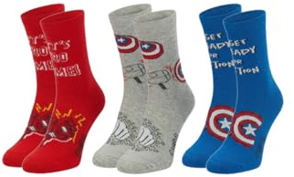ONOMATO! Avengers Kinder Socken 3er Pack, mit Iron Man und Captain America, Kindersocken mit Superhelden, aus 76 % Baumwolle