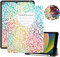 Cabreche Compatible with iPad 10.2 inch Case,9th /8th /7th Generation Case (2021/2020/2019) Pencil Holder Stickers Auto Sleep/Wake Cover Girls Women Cute Preppy Notebook Composition Book-Colorful