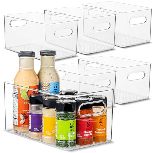 Frischhaltedosen aus Kunststoff, transparent, mit Griffen, für die Organisation von Küche, Speisekammer, Kühlschrank, Gefrierschrank, Speisekammer, Badezimmer, 25,4 x 15,2 x 12,7 cm, 6 Stück