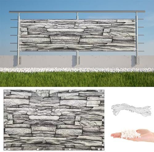 AYLFBFU Sichtschutz Balkon 100x300cm, Blickdichte Windschutz und UV-Schutz, Ohne Bohren - mit Ösen - Balkonabdeckung für Balkongeländer Terrasse, Steinmuster