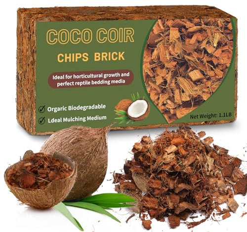 GOTVUGE Kokoschips Pflanzen Substrat, Bio Kokosnussschalenziegel mit niedrigem EC- und pH-Ausgleich, leicht erweiterbares Kokosfaser-Mulchmedium für Gartenblumen & Reptilienbeete (1 Stück)