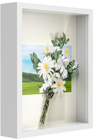 Anhow Marco de Fotos 3D para Rellenar, Marco de Fotos 3D, Marco de Objetos Profundos, 20 x 25 cm, con Cristal Transparente para Mesa y Pared, Color Blanco, 3 cm