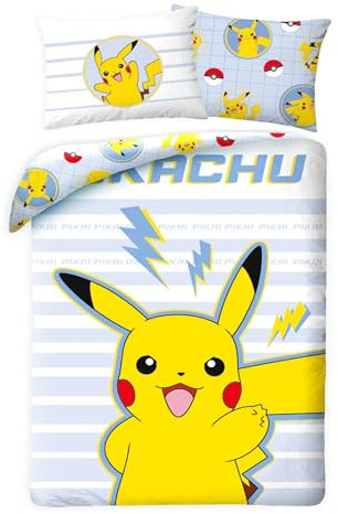 Kinder Wende Bettwäsche Pokémon Go Pikatchu Renforcé – 140 x 200cm + 70 x 90cm 100% Baumwolle Pokemon Kinderbettwäsche Öko Tex