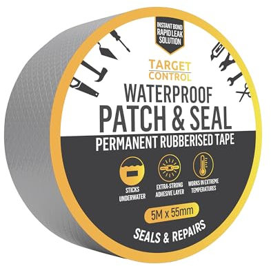 Target Control | Butyl Tape Waterproof | 5M X 55MM | Flashing Tape for Roofing, Gutter Seal. Pipe Leak Seal Tape, Shed Roof Repair