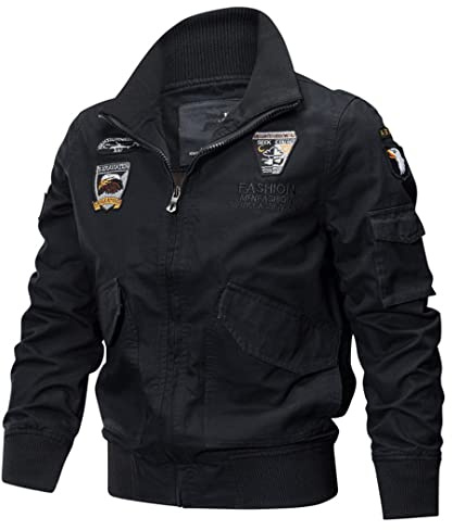 Hombres Invierno Fuerza Aérea Ejército Piloto Bombardero Táctico Cargo Militar Chaqueta Algodón Vuelo Chaqueta Abrigo Black XXL