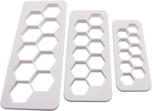 BLLNDX Emporte-pièces hexagonaux 3 tailles - Blanc - Hexagone - Emporte-pièce pour gâteau de football - Moulures décoratives