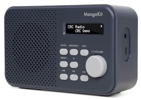 MangoKit MD2 DAB Radio with Bluetooth Speaker, Portable DAB+ Digital Radio,FM Kitchen Radios Mains and Battery Powered,Display,40 Preset Stations,Alarms,Clock,Snooze Timer, Headphone Port-Dark Grey