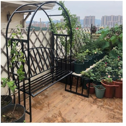 Steel Garden Arch With Chair Heavy Duty Arbor Arch For Various Climbing Plant Outdoor Garden Lawn Backyard Patio Trellis Pergola Arches W×H 3.9'x6.8'(Black)