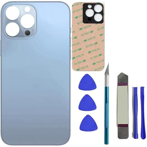 Mingxiong 13 Pro Max - Vetro posteriore di ricambio per iPhone 13 Pro Max, pannello posteriore di ricambio con adesivo preinstallato + kit di riparazione (blu)