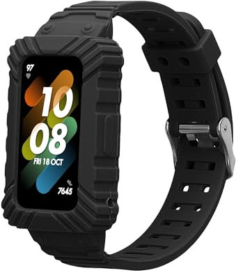 kwmobile Pulsera Compatible con Huawei Band 8 / Band 7 / Band 6 / Honor Band 6 - Correa de Silicona con Bumper para Reloj - Negro