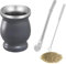 Taza de mate, juego de té mate, juego de tazas de té mate, con pajita de mate y cepillo de limpieza, para té mate, gris