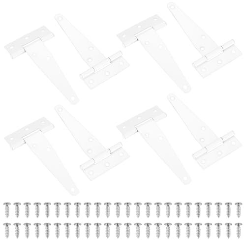 8 Stück T-Scharniere, Gartentor Scharnier, 124mm Kreuzgehänge Weiß, T-förmige Türscharniere, Schwerlast Schaniere Klappbar Scharnier für Schuppentore Scheunentore Fenster Aussen Tor Scharniere