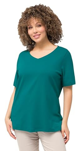 Ulla Popken Damen große Größen Übergrößen Plus Size Shirt, doppellagige Vorderseite, Slim, Rundhals, Halbarm smaragd 46+ 810528466-46+