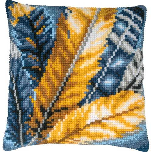 Vervaco Kit Coussin Au Point De Croix Plumes - Cushion Cover Without Backrest 40x40cm Feathers - Counted Cross Stitch Kits DIY Kit Christmas Gift Decoration for Crafts