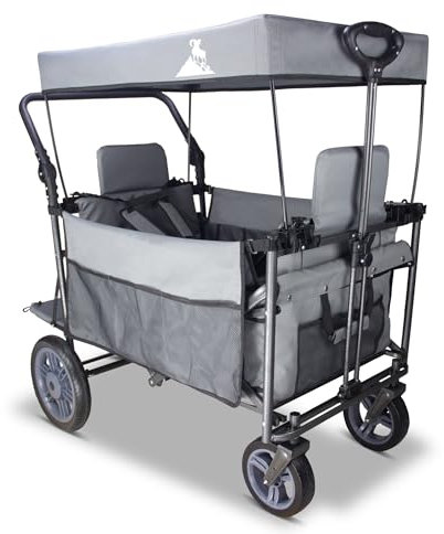 TOPWELL Bollerwagen Faltbar mit Dach, Multifunktionaler Transport-Handwagen mit Bremsen, Vorderrädern 360°, Tragfähigkeit 120kg (grau)