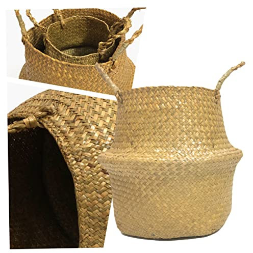 PRETYZOOM Cesta De Almacenamiento Tejida Hecha A Mano Con Algas Marinas Plegable Para Guardar Ropa Juguetes Y Macetas