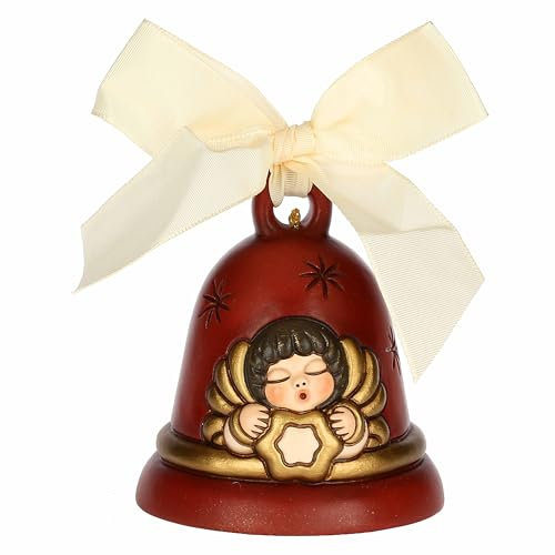 THUN, Glocke mit Engel aus Keramik, Kollektion Weihnachtszauber, Limited Edition 2024 zum Sammeln, Geschenkidee zu Weihnachten, 7,1 x 7,1 x 7,8 cm, Farbe Rot