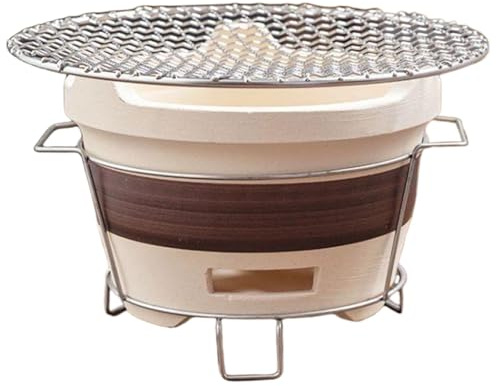 Kalastussaari Clay Stove Small Camping Stove Charcoal Grill Ventilated Round Charcoal Grill Tea Making Stove with Iron Rack & Grill Net Charcoal Stove for Home Party Camping Barbecue