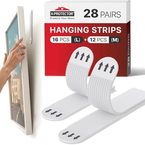X-Protector Picture Hanging Strips - 28 Pairs Damage Free Picture Hangers - Self Adhesive Picture Hangers Without Nails - Heavy Duty Wall Adhesive - Walls Sticky for Hanging Up to 20 LBS (Size M+L)