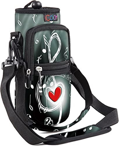 icolor Trinkflaschenhalter Tragetasche für Wasserflasche mit Verstellbar Schultergurt Flaschenhalter mit Phone Taschen,Neopren Trinkflasche Beutel Flaschen Halter (015, 25oz(About750ml))