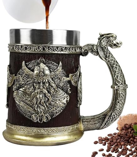 Vikings Beer Mug - Tankard Mug, Vikings Axe Mug | Stainless Steel Whiskey Barrel Cup 600ml, Vikings Coffee Cool Mug, Vikings Coffee Mug tankard Stainless Steel 600ml,Beer Gift for Men Father’s Day