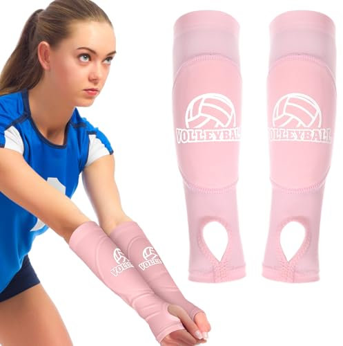 1 paio di protezioni per braccio da pallavolo, accessori per la protezione dell'avambraccio, antiscivolo, per avambracci con imbottitura protettiva, foro per il pollice, per bambini (rosa)