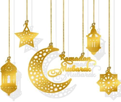 ARTGUTS 6 Stück Ramadan Kareem Dekoration,Anhänger Ornament,Acryl Eid Mubarak Ornamente,Windlicht Mond Sternform für Eid Mubarak Dekorationen,Party und Islamische Feste,Wand- Fenster-Bäume-Dekoration