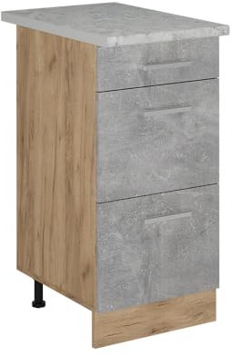Vicco Küchenunterschrank R-Line, Beton, 40 cm mit Schubladen, AP Marmor