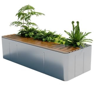 Xilin-872 Bench with Planter Box, Outdoor Garden Planter Bench Galvanized Sheet Planter Box for Porch, Patio, Garden and Backyard Garden Bench