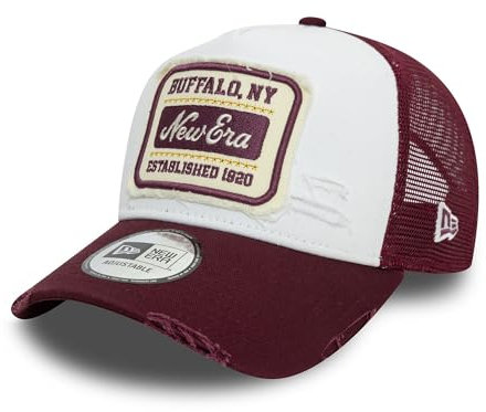 New Era Cap verstellbar Snapback Patch Distressed Look Truckerkappe Hut A-Frame weiß rot - One-Size