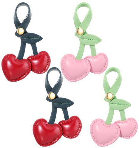 YUXIANLB 4 Stück Süße Kirschblüten Taschenanhänger, Hochwertige PU Leder Schlüsselanhänger für Auto, Schlüsselbund, Brieftasche, Handtasche, Rucksack, Trendiges Accessoire Geschenk für Frauen Freundin