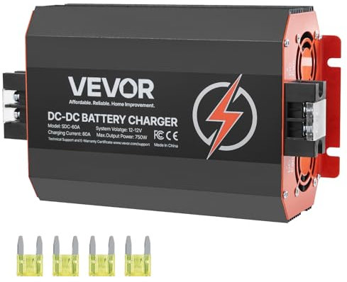 VEVOR 12V 60A DC to DC Battery Charger, 750W, On-Board Battery Charger for Lead-Acid, Lithium, AGM, Gel, and Flooded Batteries, Smart Multi-Stage Charging, for RVs, Commercial Vehicles, Boats, Yachts